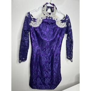 Loralie Women’s Vintage Purple Lace Dress Off The Shoulder Cocktail Size XS/S